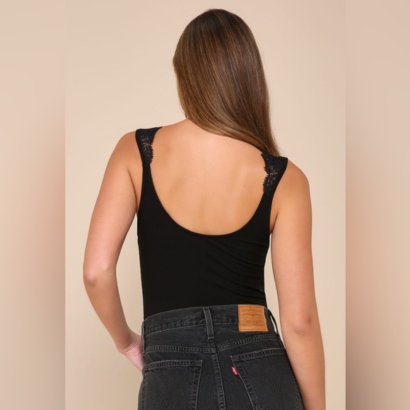 Lulus Ravalli Lace Ribbed sleeveless bodysuit black ribbed fabric size: XS - Picture 2 of 16